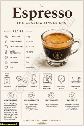 Poster cara bikin kopi espresso untuk edukasi cafe