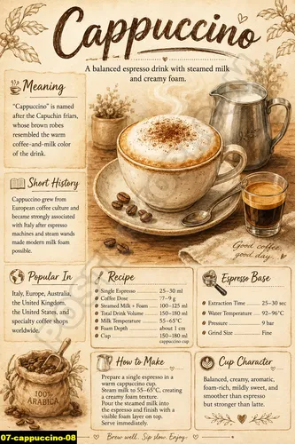 Poster cappuccino untuk panduan menu kopi cafe