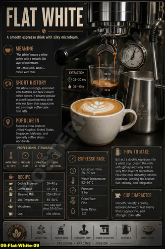 Poster kopi keren flat white untuk cafe modern