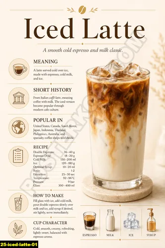 Poster minuman kopi iced latte untuk promosi cafe