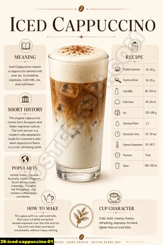 Poster kopi keren iced cappuccino untuk coffee shop