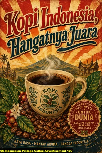 Poster kopi Indonesian Vintage Coffee Advertisement 100 untuk cafe dan barista