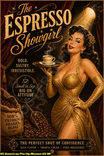 Poster kopi American Pin Up Women 02 96 untuk cafe dan barista
