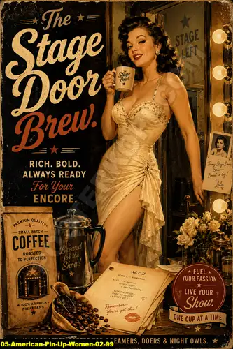 Poster kopi American Pin Up Women 02 99 untuk cafe dan barista