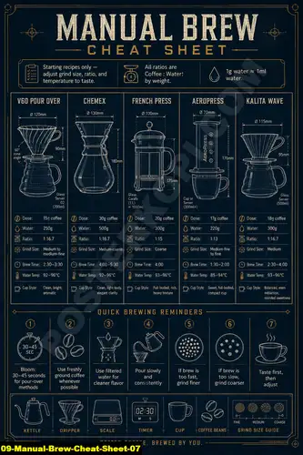 Poster kopi Manual Brew Cheat Sheet 07 untuk cafe dan barista