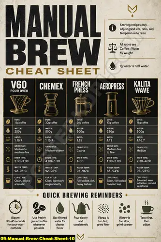 Poster kopi Manual Brew Cheat Sheet 10 untuk cafe dan barista
