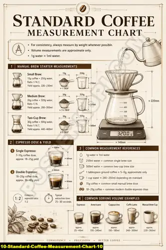 Poster kopi Standard Coffee Measurement Chart 10 untuk cafe dan barista